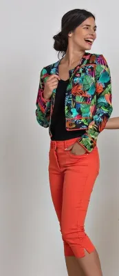 Paul Brial: Jungle Of Pink Purple Blooms Short Jacket