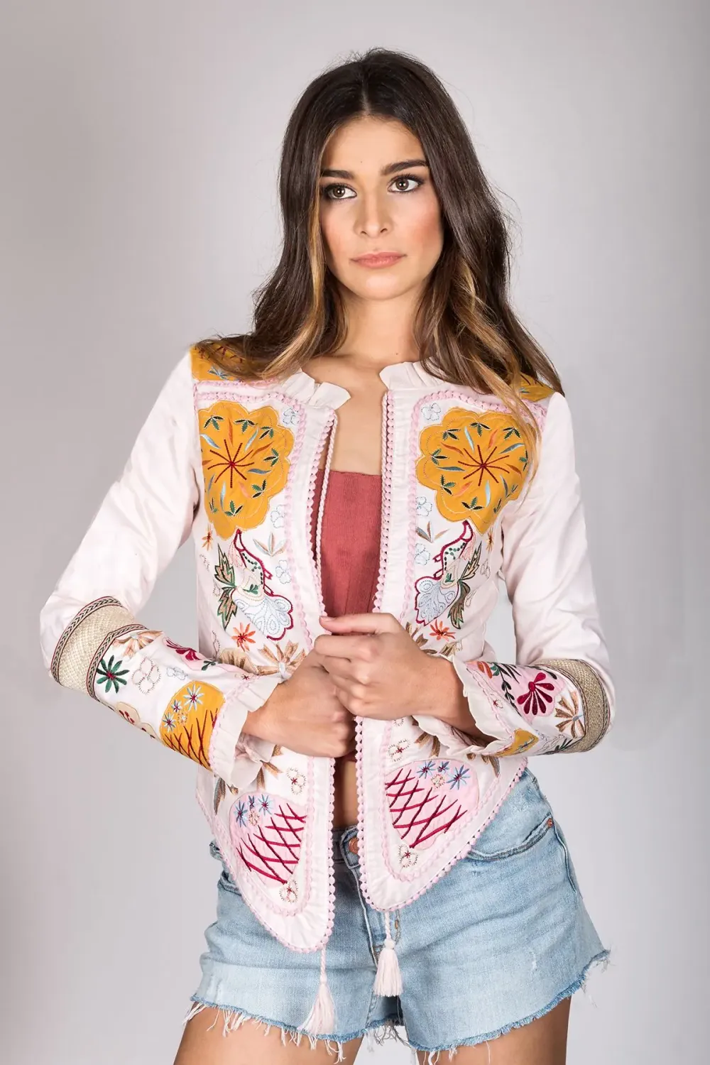 Shoklett: Pale Pink Rose Ruffled Jody Cotton Jacket