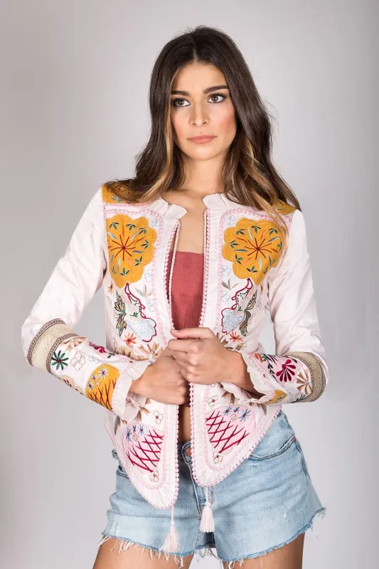 Shoklett: Pale Pink Rose Ruffled Jody Cotton Jacket