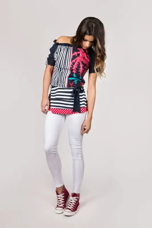 Shoklett Spain: Pink Coral Cotton Shoulder Cut Out Tied Tunic (1 Left!)