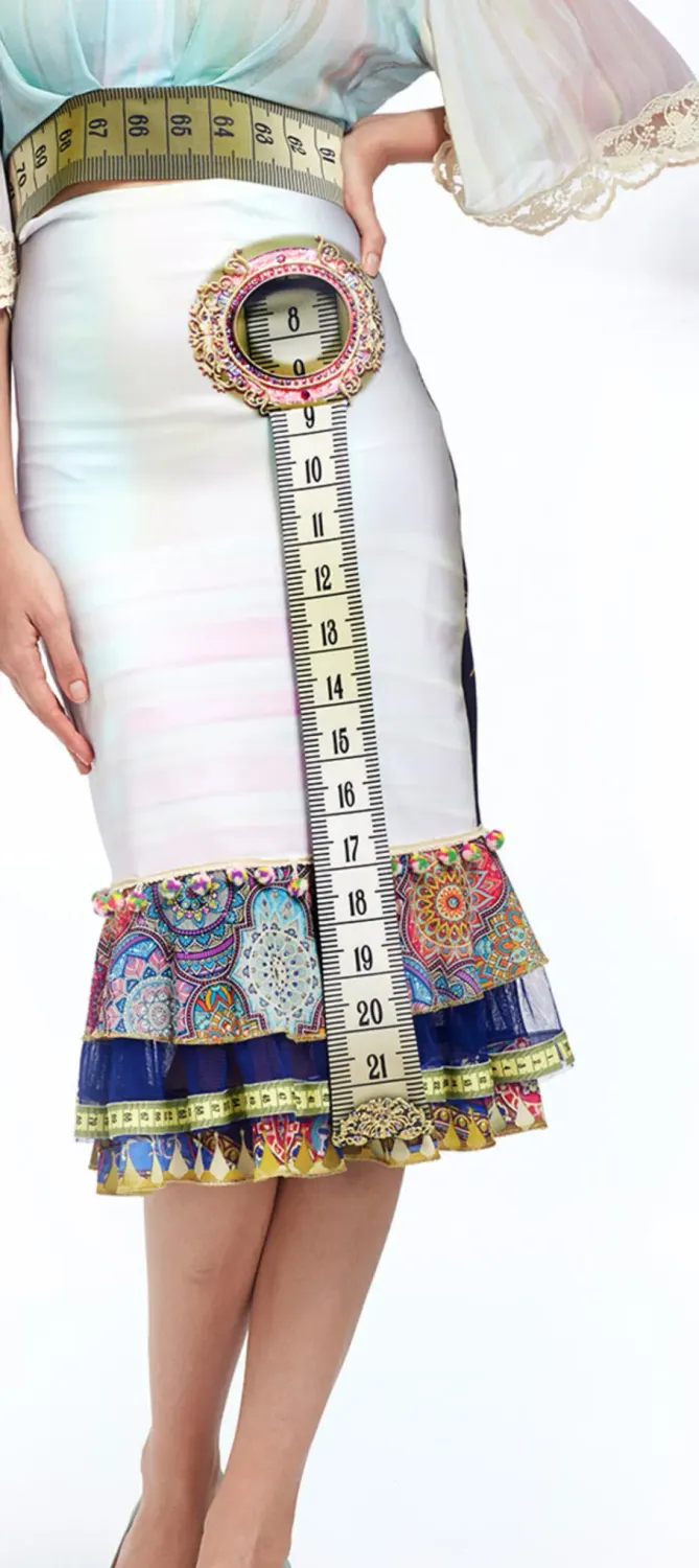 IPNG: Iridescent Rose Garden Ruffled Lokoometric Illusion Midi Skirt