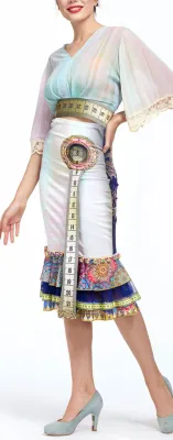IPNG: Iridescent Rose Garden Ruffled Lokoometric Illusion Midi Skirt