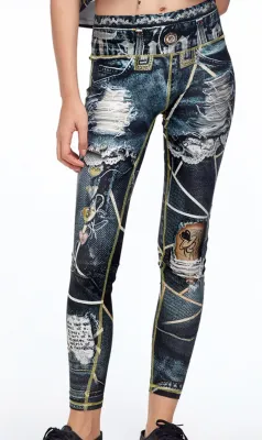 IPNG: Love Me Black Ripped Jewels Denim Illusion Legging