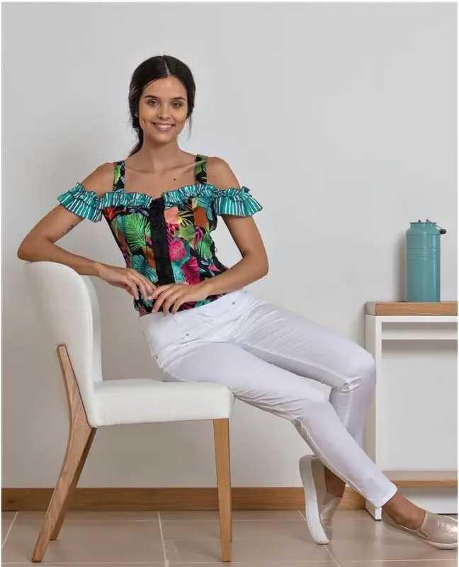 Paul Brial: Jungle Of Pink Purple Blooms Cold Shoulder Top