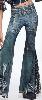 IPNG: Love Me Black Jeweled Denim Illusion Flare Pant