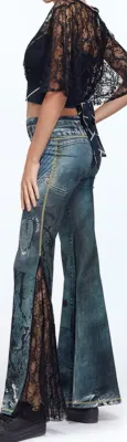 IPNG: Love Me Black Jeweled Denim Illusion Flare Pant