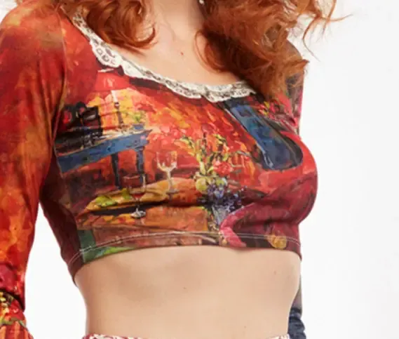IPNG: Pink Painted Living Room Poetic Layers Crop Top &amp; Flared Pant
