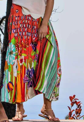 Paul Brial: Tantalizing Crinkled Patchwork Of Tulips Maxi Skirt