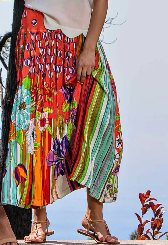 Paul Brial: Tantalizing Crinkled Patchwork Of Tulips Maxi Skirt
