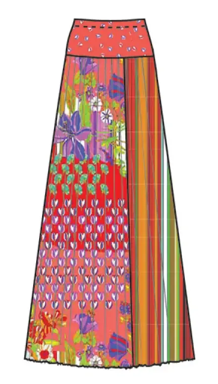 Paul Brial: Tantalizing Crinkled Patchwork Of Tulips Maxi Skirt