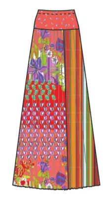 Paul Brial: Tantalizing Crinkled Patchwork Of Tulips Maxi Skirt