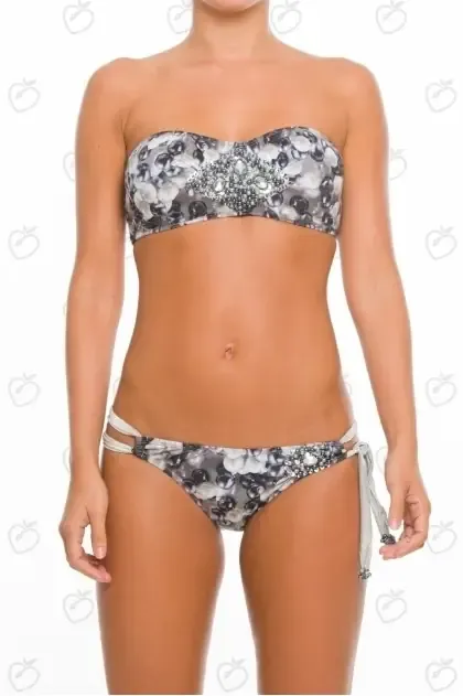 Paradizia Swimwear: Dangling Crystal Bustier Bandeau (Shown with matching Hipkini)