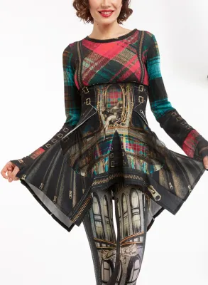 IPNG: Biker Chic Let It Snow Plaid Illusion Asymmetrical Tunic