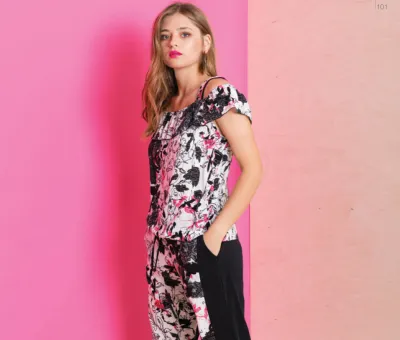 Maloka: Hot Pink Fantasy Cold Shoulder Ruffled Top