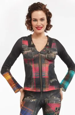 IPNG: Biker Chic Let It Snow Plaid Zip Illusion Top