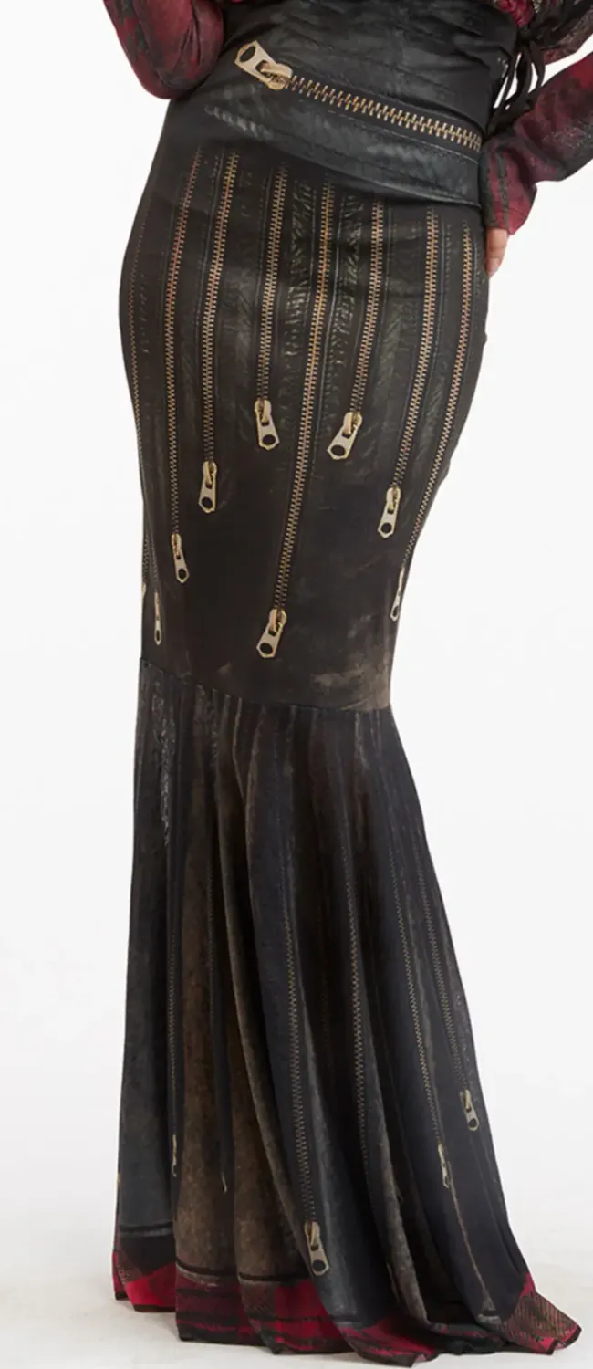 IPNG: Biker Chic Let It Snow Plaid Zip Illusion Long Ruffled Skirt