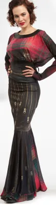 IPNG: Biker Chic Let It Snow Plaid Zip Illusion Long Ruffled Skirt