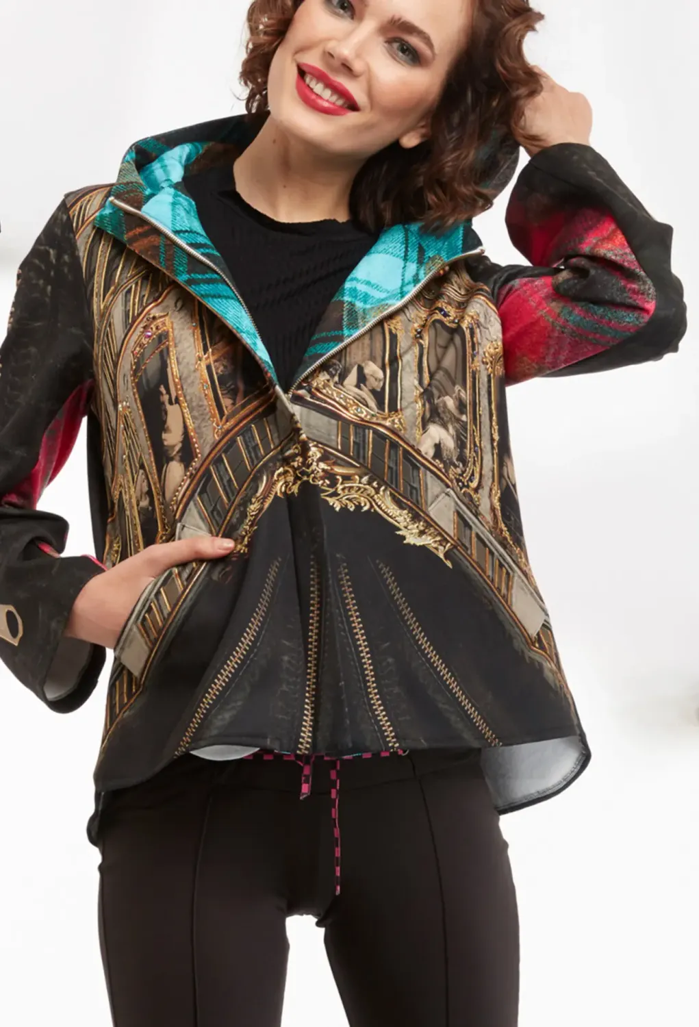 IPNG: Biker Chic Let It Snow Plaid Illusion High Low Coat