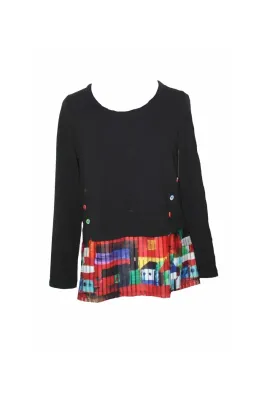 Maloka: French Fairytale Village Abstract Art Flared Sweater Tunic