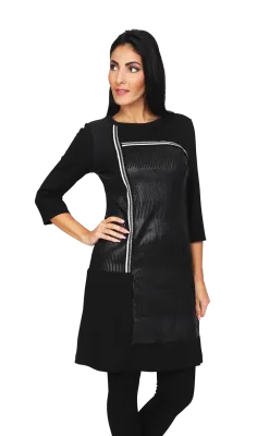 S'Quise Paris: Cropped Sleeve Faux Leather Midi Dress/Tunic