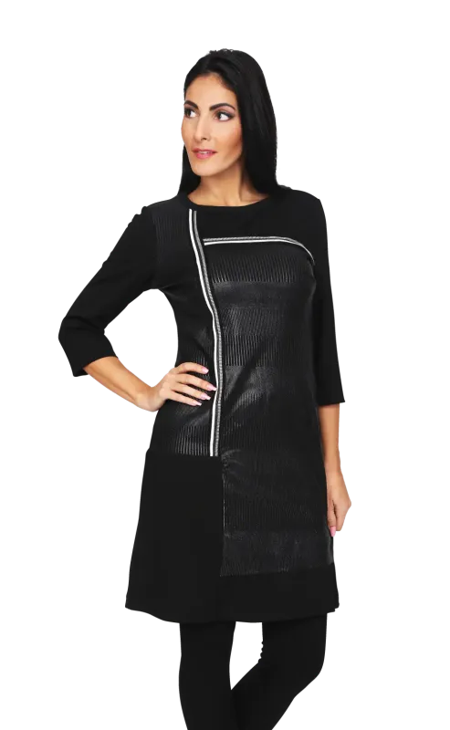 S'Quise Paris: Cropped Sleeve Faux Leather Midi Dress/Tunic