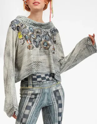 IPNG: Destructive Denim &amp; Knit Illusion Grand Familia Crop Top