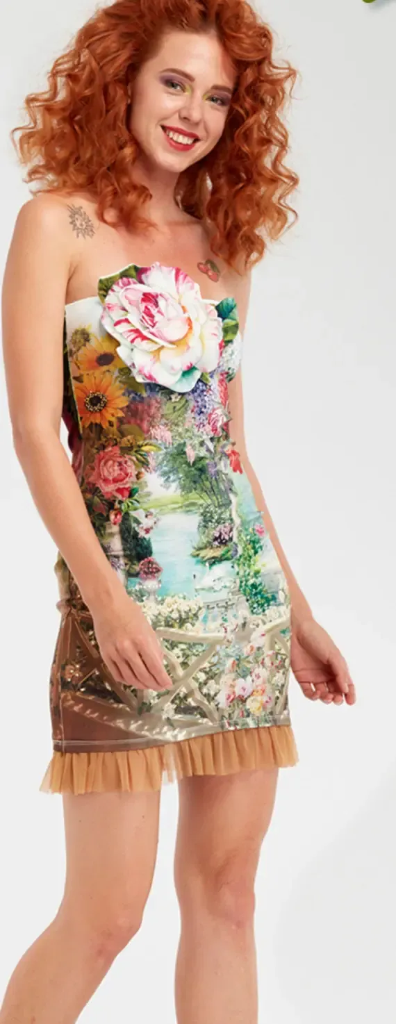 IPNG: In Paradiso Cherry Carnation 3D Illusion Mini Dress/Tunic