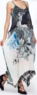 IPNG: Love Me Black Bejeweled Illusion V-Cut Maxi Dress