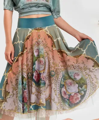 IPNG: Inna Me Diamond Illusion Rose Bouquet Midi Skirt 
