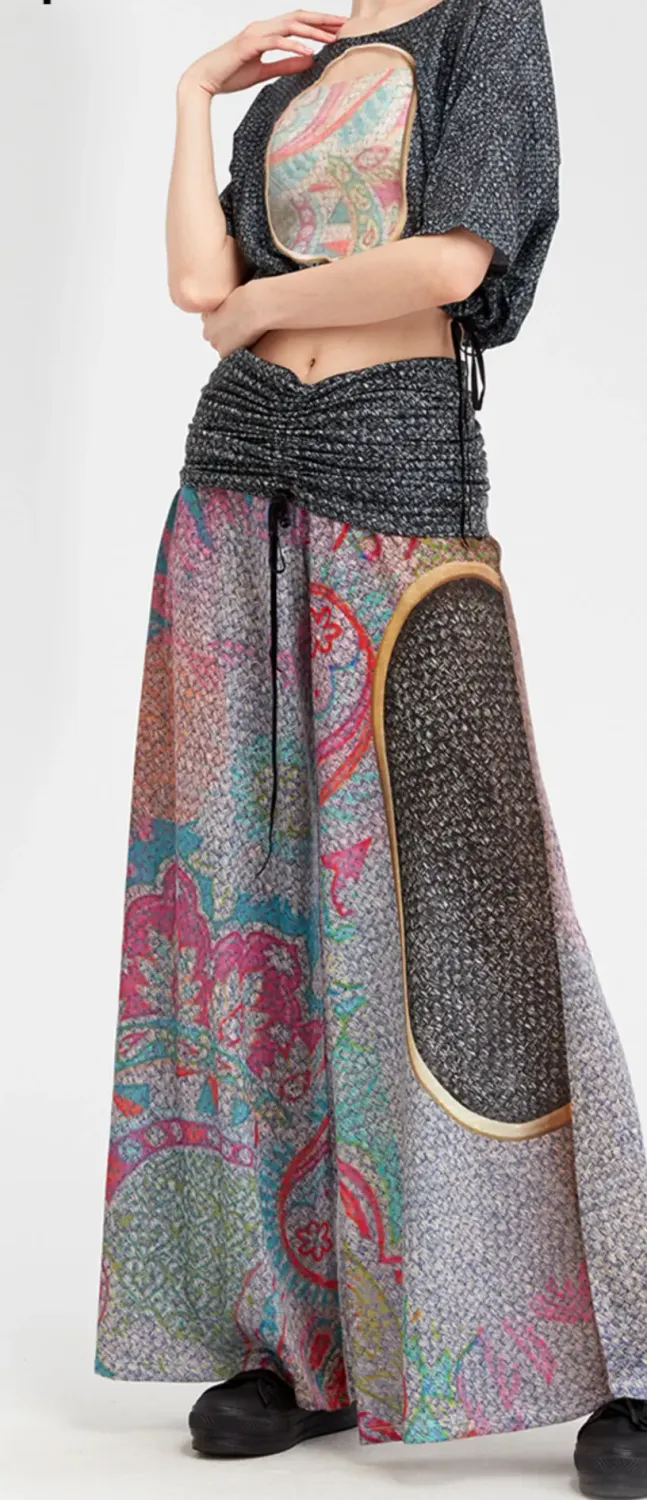 IPNG: Royal Summer Stamp Illusion Comfort Drape Pants 