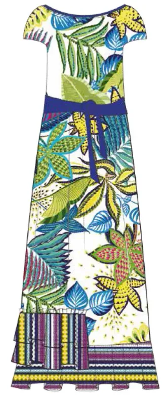 Paul Brial: French Polynesian Flower Crinkled Hem Maxi Dress