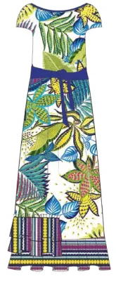 Paul Brial: French Polynesian Flower Crinkled Hem Maxi Dress