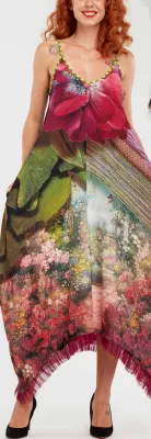 IPNG: In Paradiso Cherry Carnation 3D Illusion V-Cut Maxi Dress