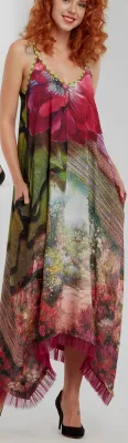 IPNG: In Paradiso Cherry Carnation 3D Illusion V-Cut Maxi Dress