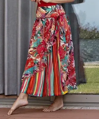 Paul Brial: Jungle Of Pink Purple Blooms Maxi Skirt