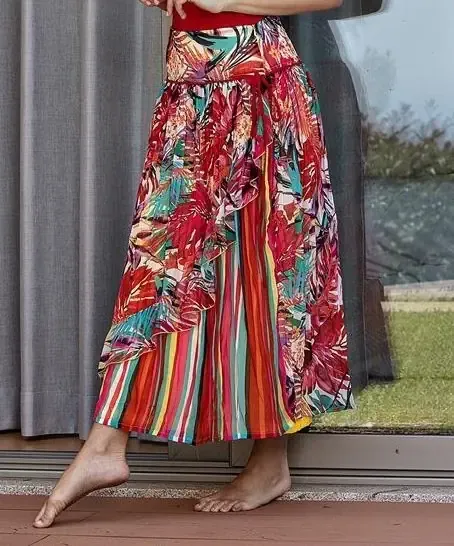 Paul Brial: Jungle Of Pink Purple Blooms Maxi Skirt