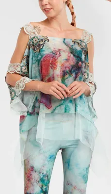 IPNG: Inna Me Rose Reflection Illusion Shawl Blouse Tunic