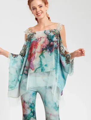 IPNG: Inna Me Rose Reflection Illusion Shawl Blouse Tunic