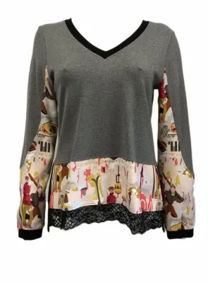 Maloka: My Pink Skis Abstract Art Mixed Media Top