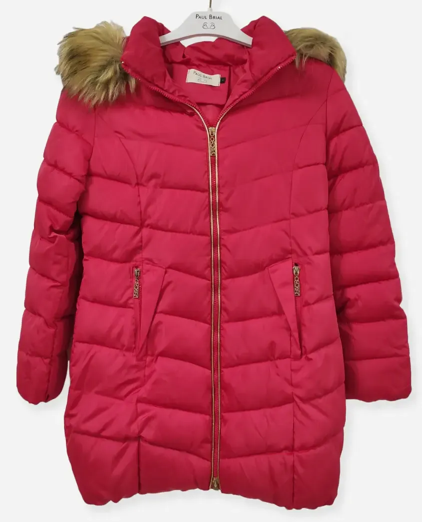 Paul Brial: Carmen In Red Asymmetrical Plush Parka