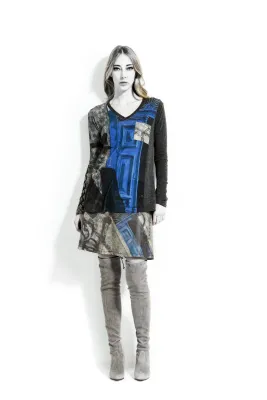 Volt Design: Riddle Me This Indigo Visual Illusion Art Tunic