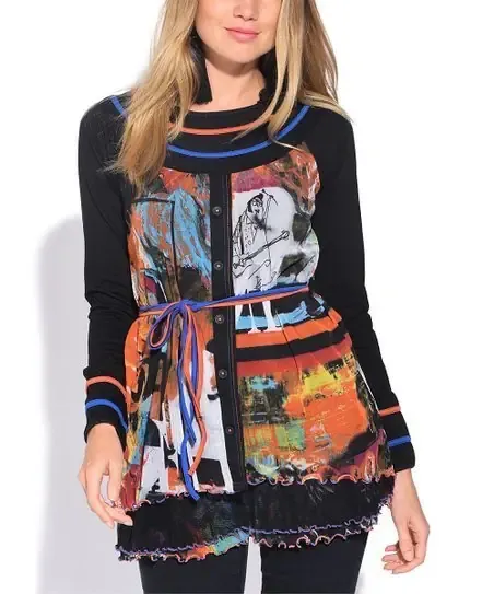 S'Quise Paris: Autumn Leaves Abstract Art Crinkled Tunic