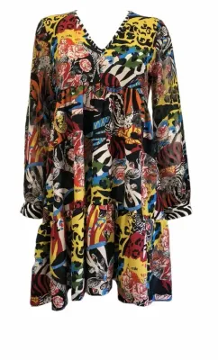 Maloka: Jungle Party High Waisted Abstract Art Contrast Dress SOLD OUT