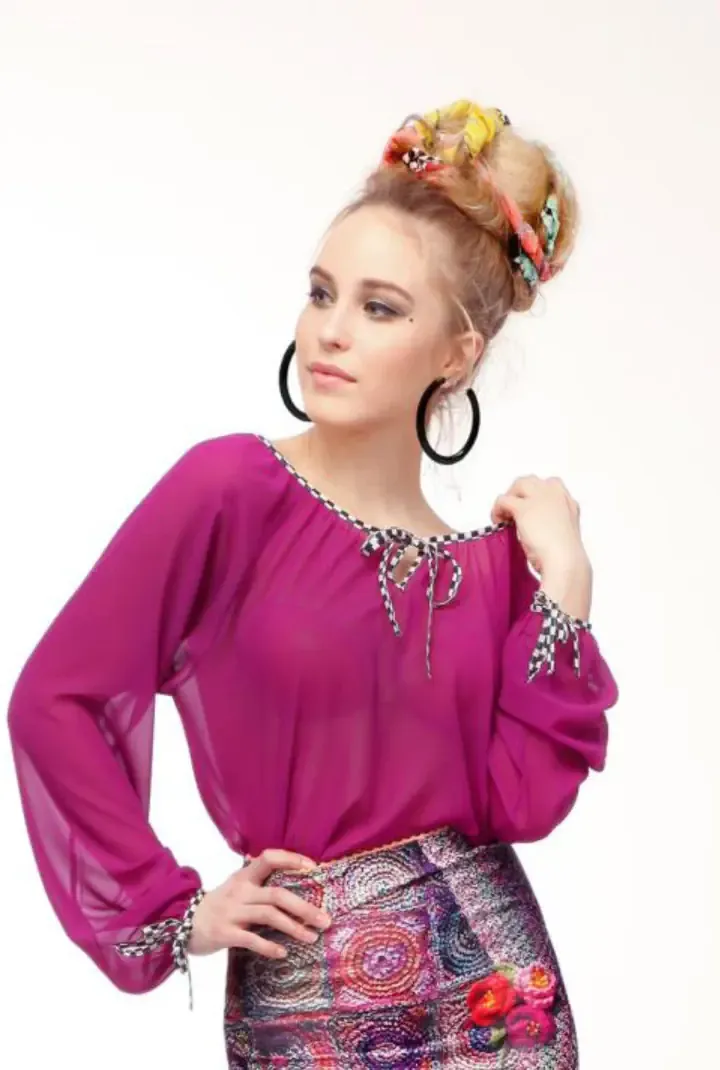 IPNG: Keyhole Tie Up Fuschia Tunic Blouse