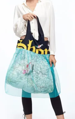 IPNG: Paper Boat Trip Illusion XL Tote Bag With Tulle Compartment