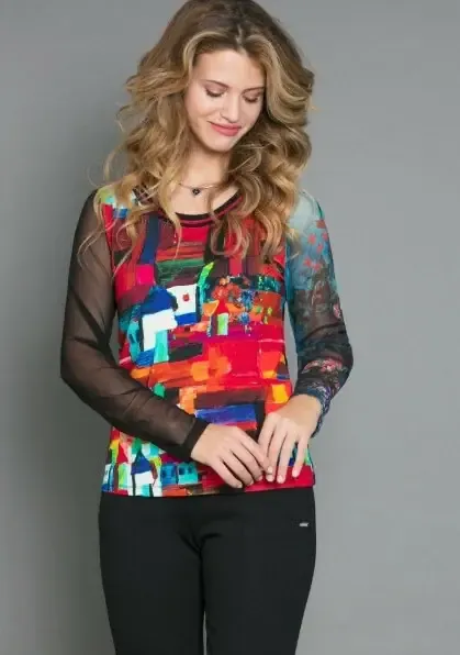 Maloka: French Fairytale Village Abstract Art Asymmetrical Sleeve Tunic