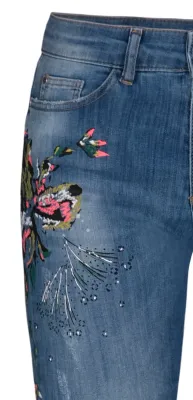 Dolcezza: Comfort Created Pink Butterfly Painted High Waisted Jeans