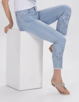 Dolcezza: Flower Petal Embroidered Stretch Denim