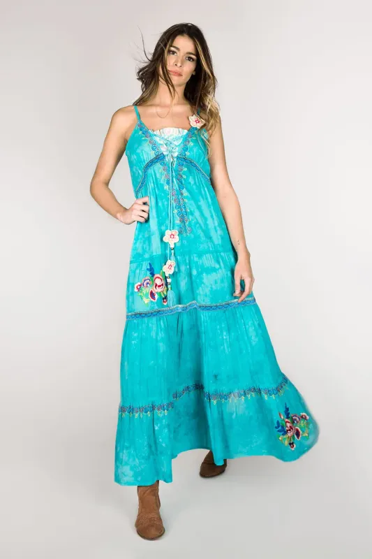 Shoklett: High Low Corset Tied Bodice Sea Flower Maxi Dress Sherlyn