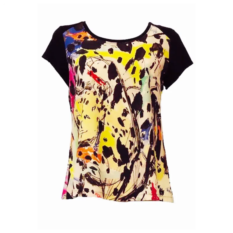 Maloka: Pink Leopard Faux Split Abstract Art T-Shirt